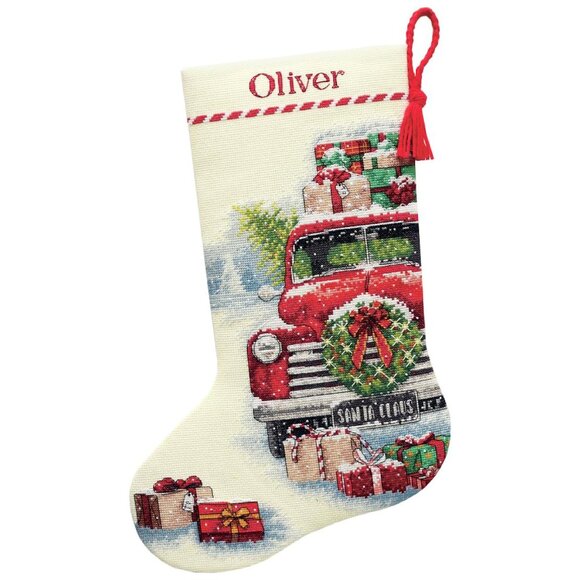Dimensions Santa's Truck Counted Cross Stitch Kit 16" Long Christmas Stocking - Picture 1 of 4